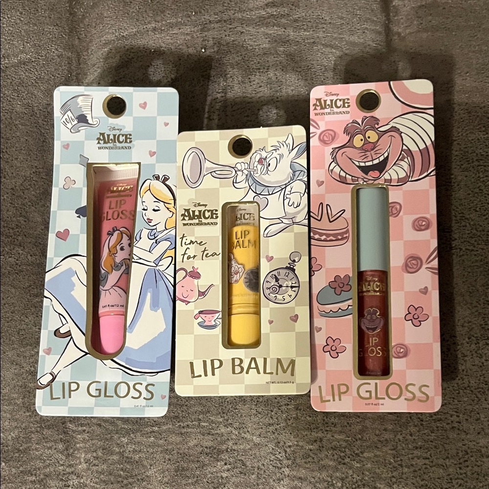 NIP Disney Alice in Wonderland Lip Gloss and Balm Trio